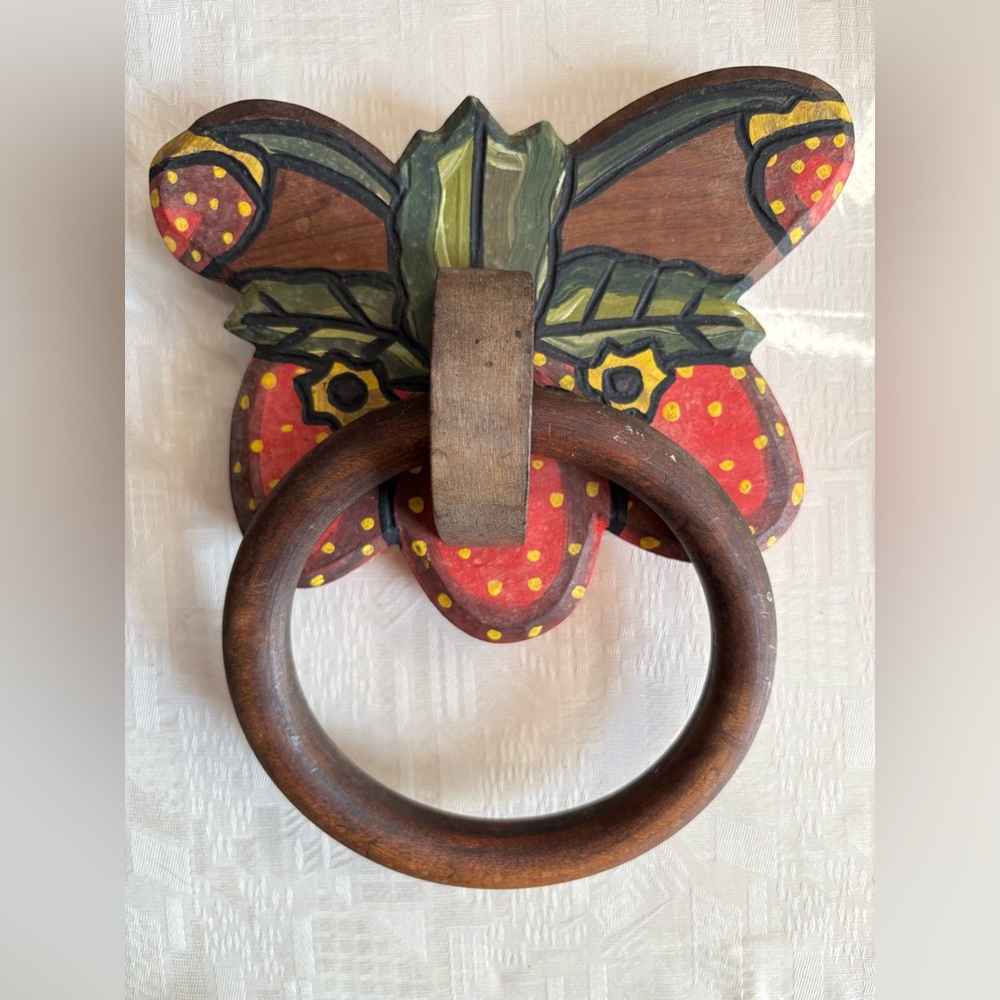 Vintage Brazilian carved Wood, Strawberry Strawberries design, authentic